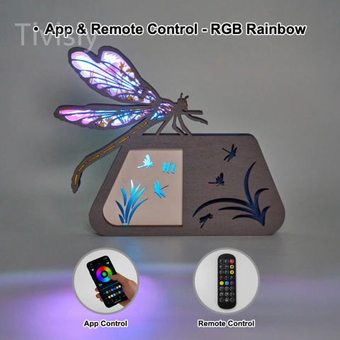 Dragonfly Wooden Night Light and Pen holder with APP Control and Remote Control